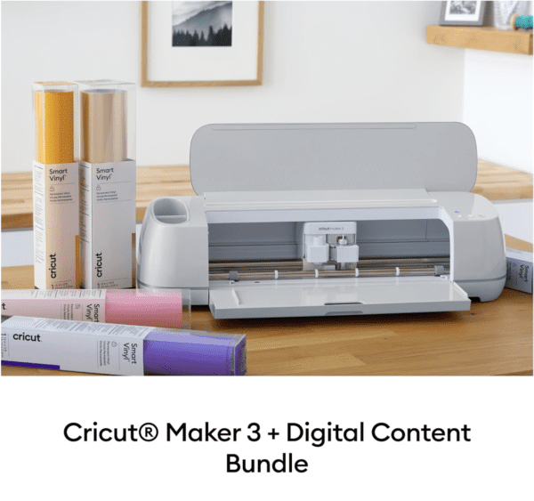 A table with some items on it and the words cricut maker 3 digital content bundle.